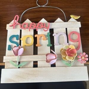 Colorful 'Happy Spring' Wooden Wall or Door Decor